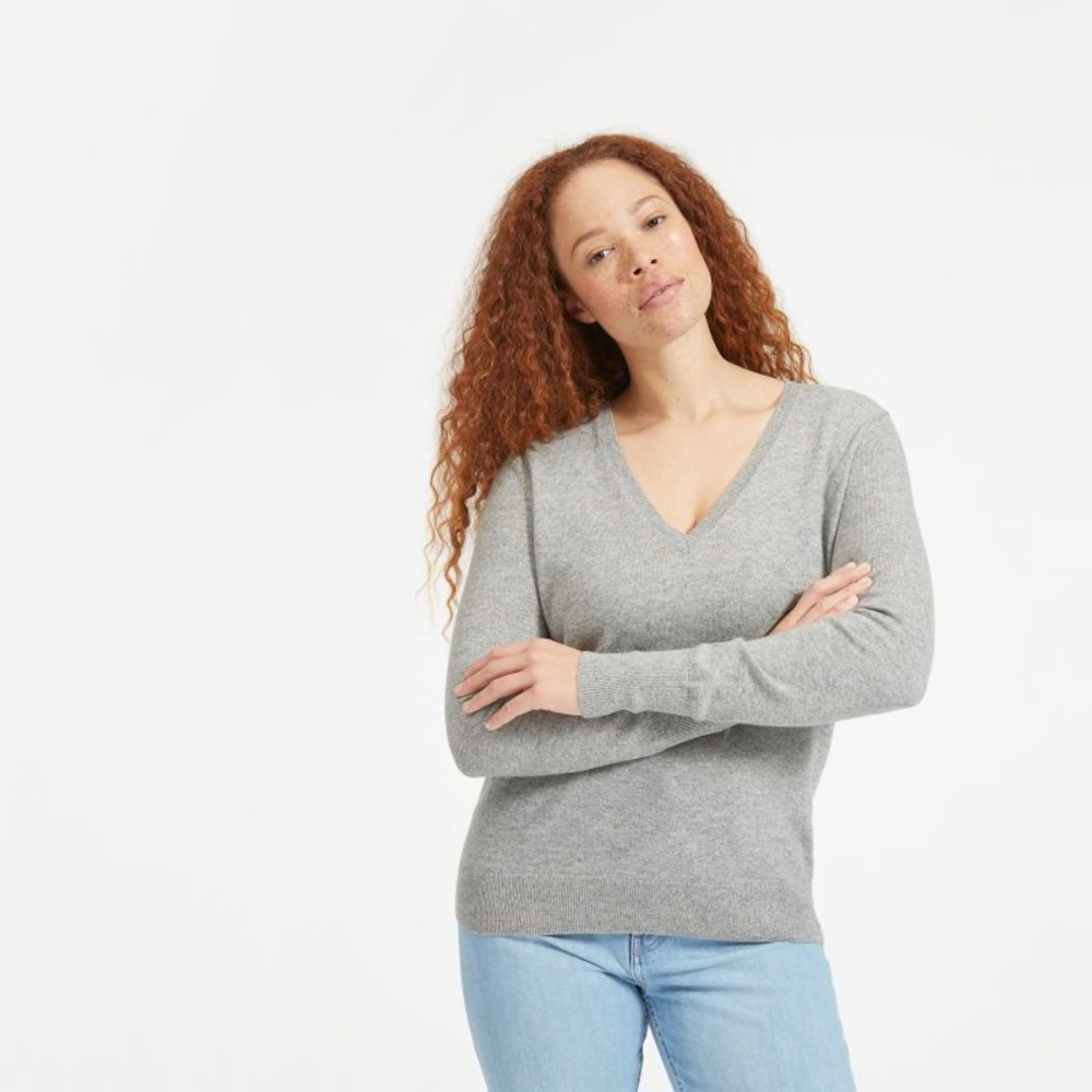 Everlane The Cashmere V-Neck Heather Grey